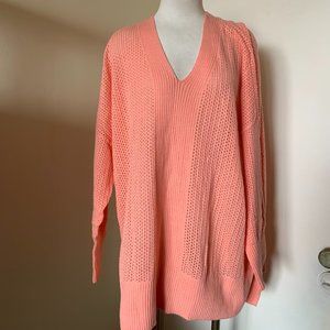 Women's STYLUS Sweater V Neck Long Sleeve Peach Amber Knit Tunic Size 3X NWT